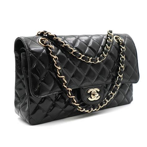 chanel chain bag black patent